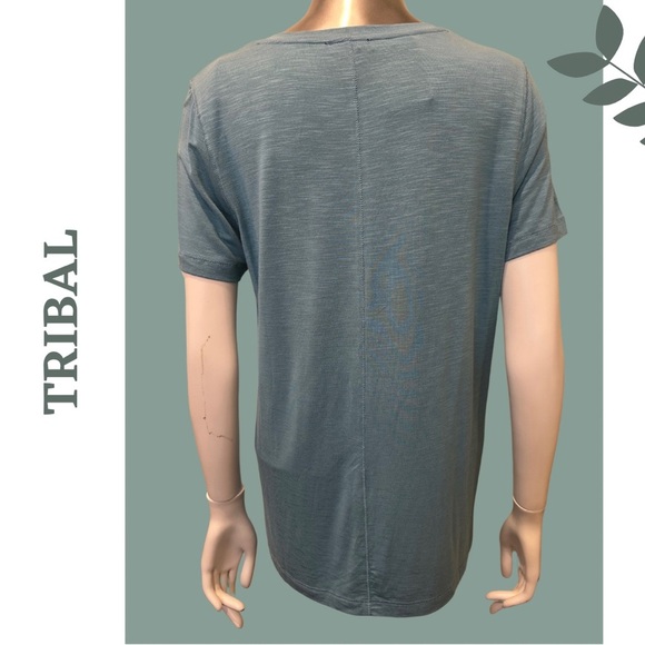 Tribal Women's Blue V-Neck Top Short Sleeve T-Shirt Size Small - Picture 3 of 5